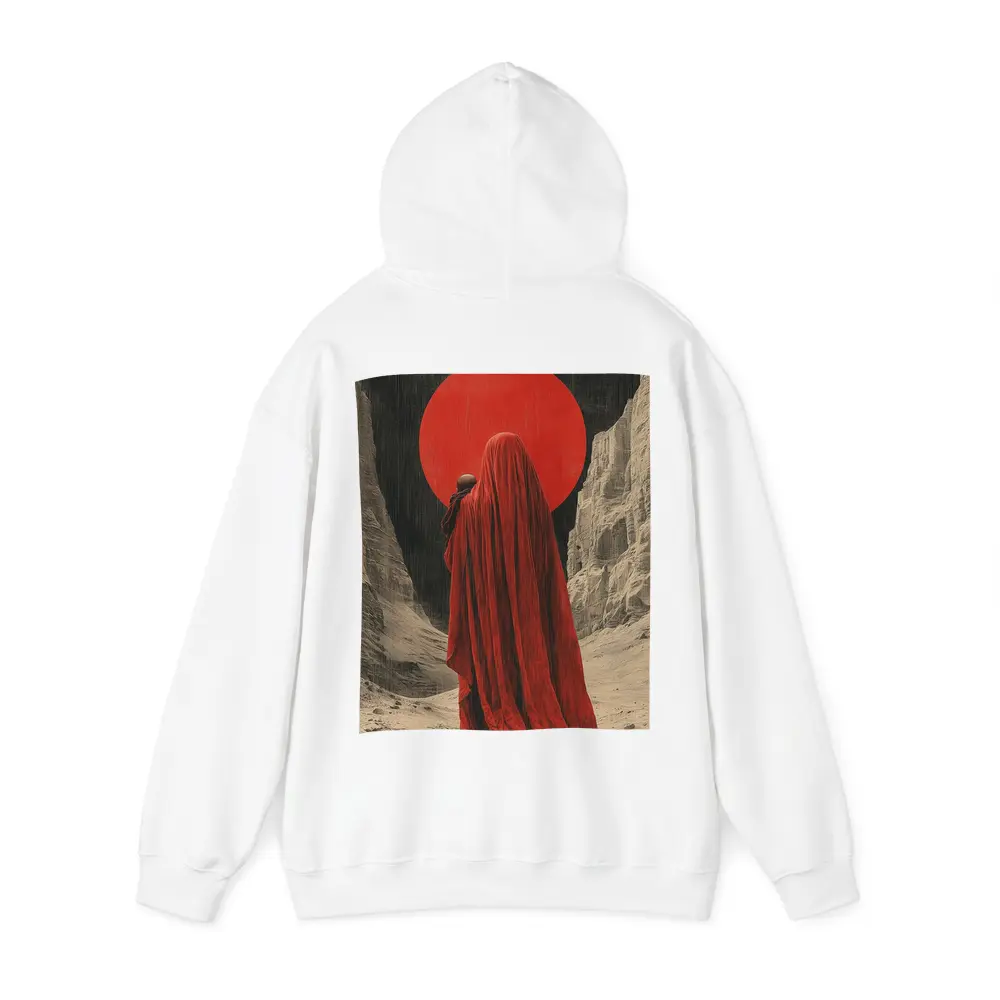 Red Cloaked Figure Desert Canyon Art – Hoodies
