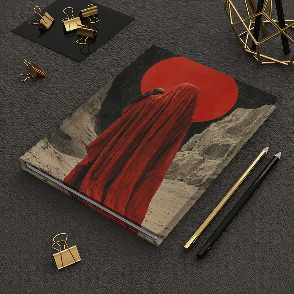 Red Cloaked Figure Desert Canyon Art – Notebooks