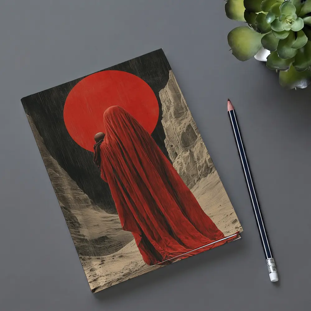 Red Cloaked Figure Desert Canyon Art – Notebooks