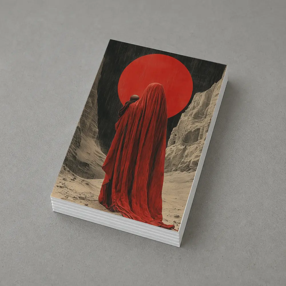 Red Cloaked Figure Desert Canyon Art – Postcards