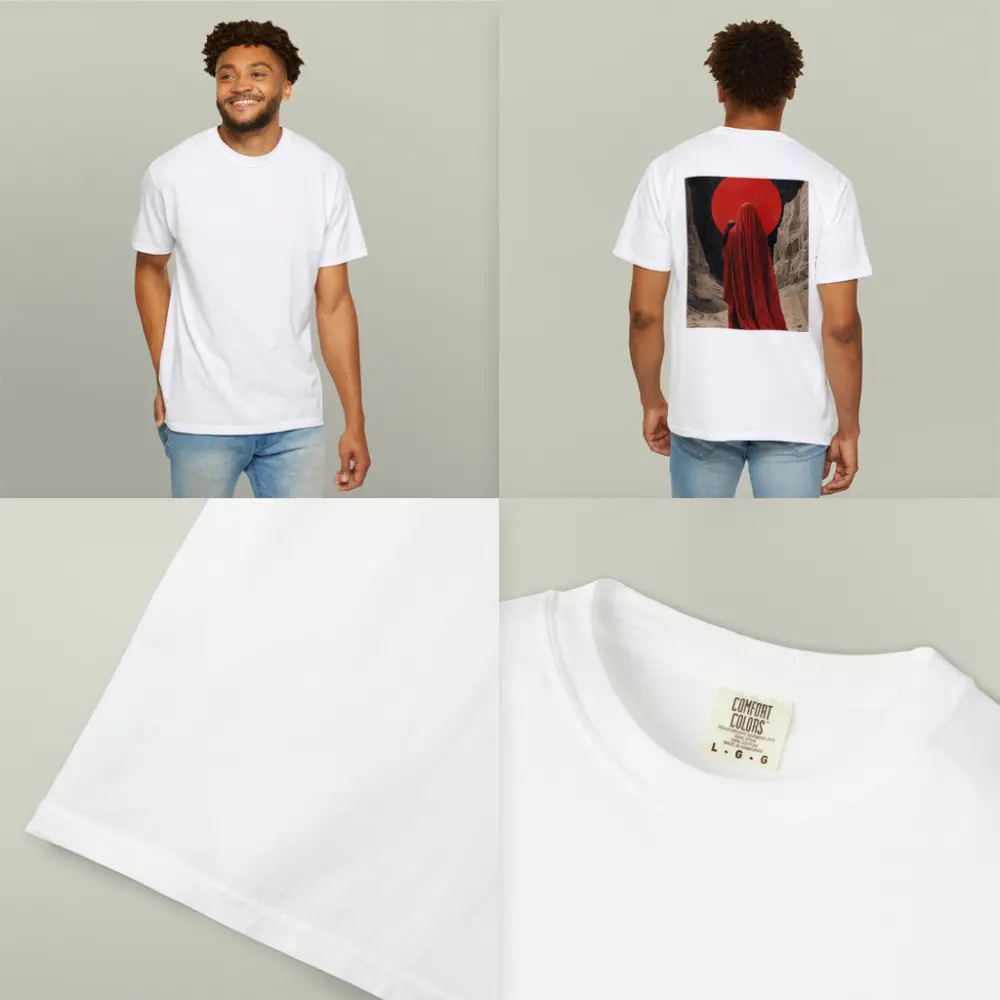 Red Cloaked Figure Desert Canyon Art – T-Shirts