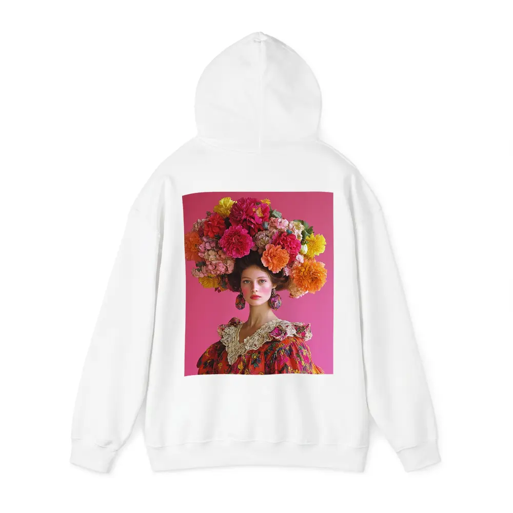 Woman Floral Headdress Pink Background Fashion Portrait – Hoodies