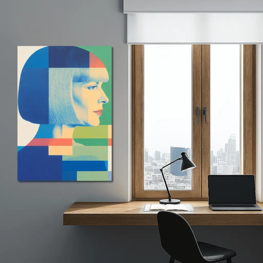 Geometric Bauhaus Woman Portrait Blue Blocks – Wall Art