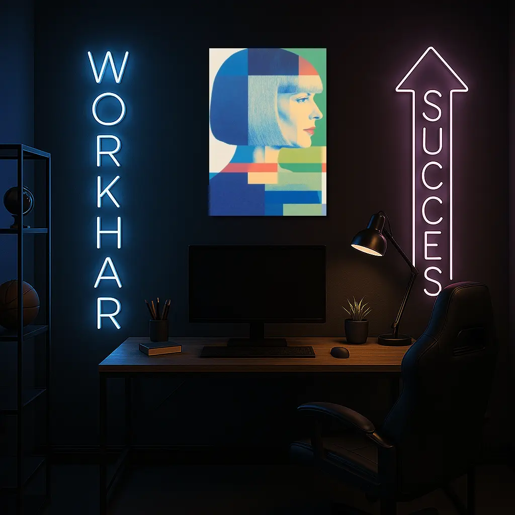 Geometric Bauhaus Woman Portrait Blue Blocks – Wall Art
