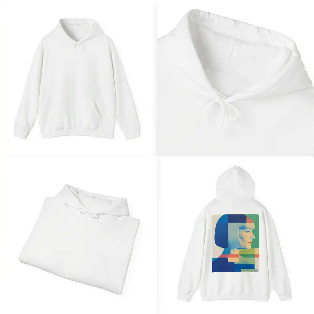 Geometric Bauhaus Woman Portrait Blue Blocks – Hoodies