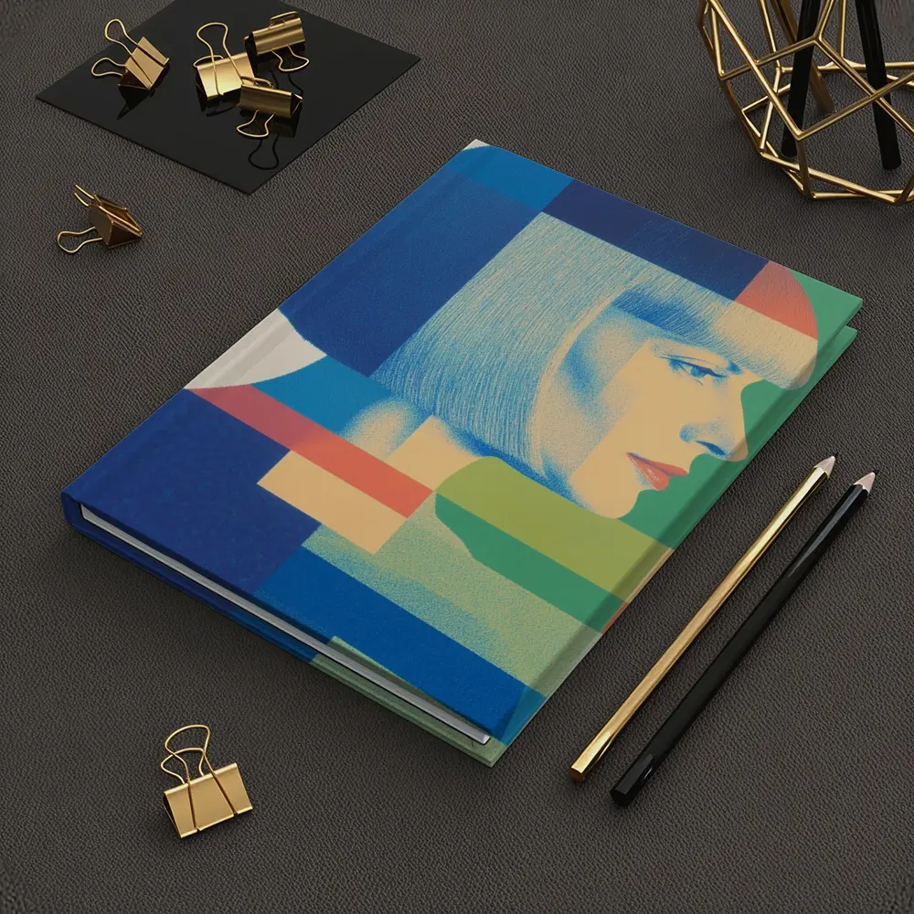 Geometric Bauhaus Woman Portrait Blue Blocks – Notebooks