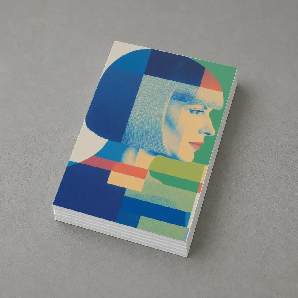 Geometric Bauhaus Woman Portrait Blue Blocks – Postcards