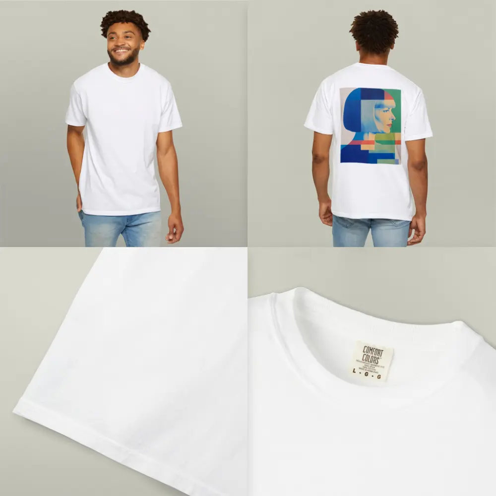 Geometric Bauhaus Woman Portrait Blue Blocks – T-Shirts