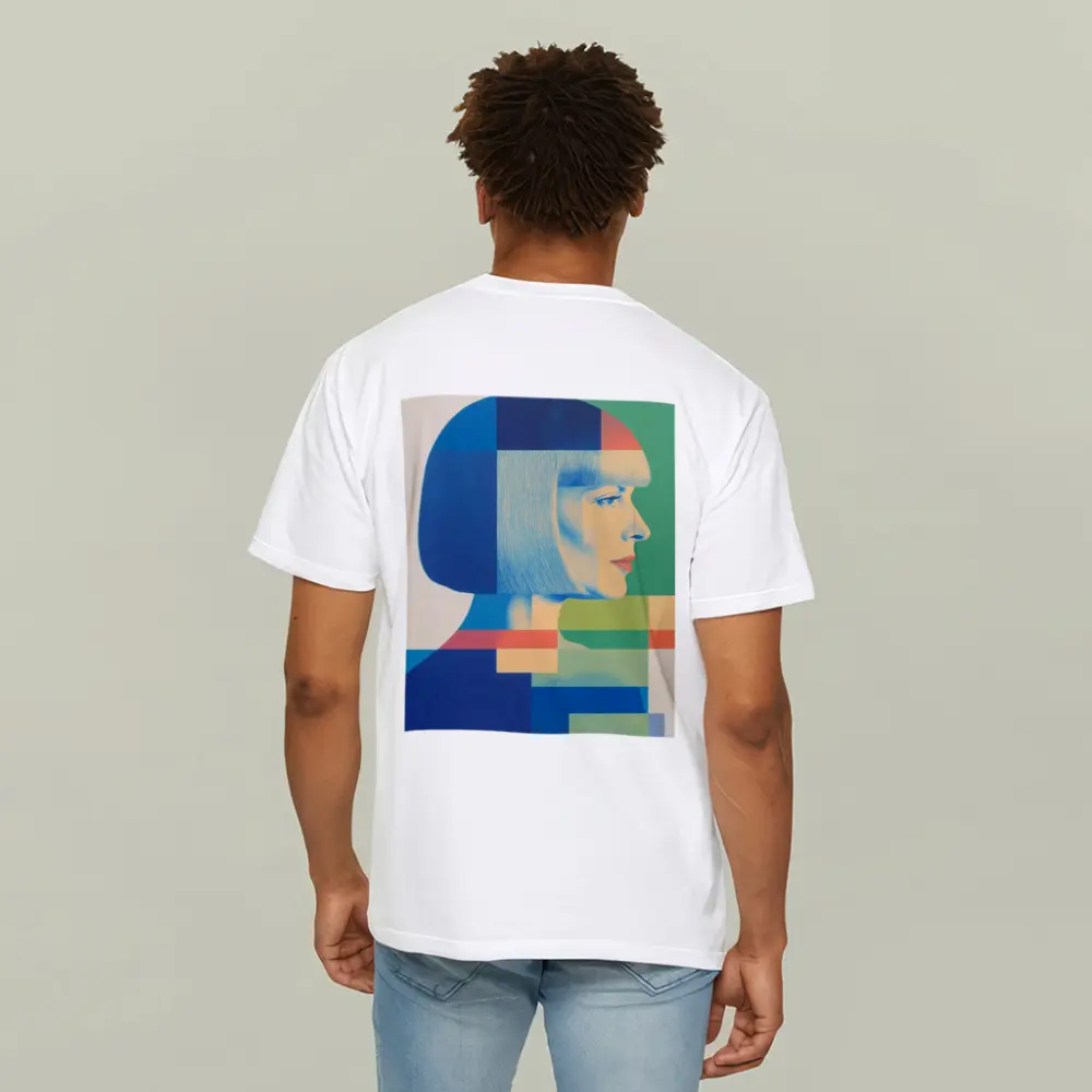 Geometric Bauhaus Woman Portrait Blue Blocks – T-Shirts