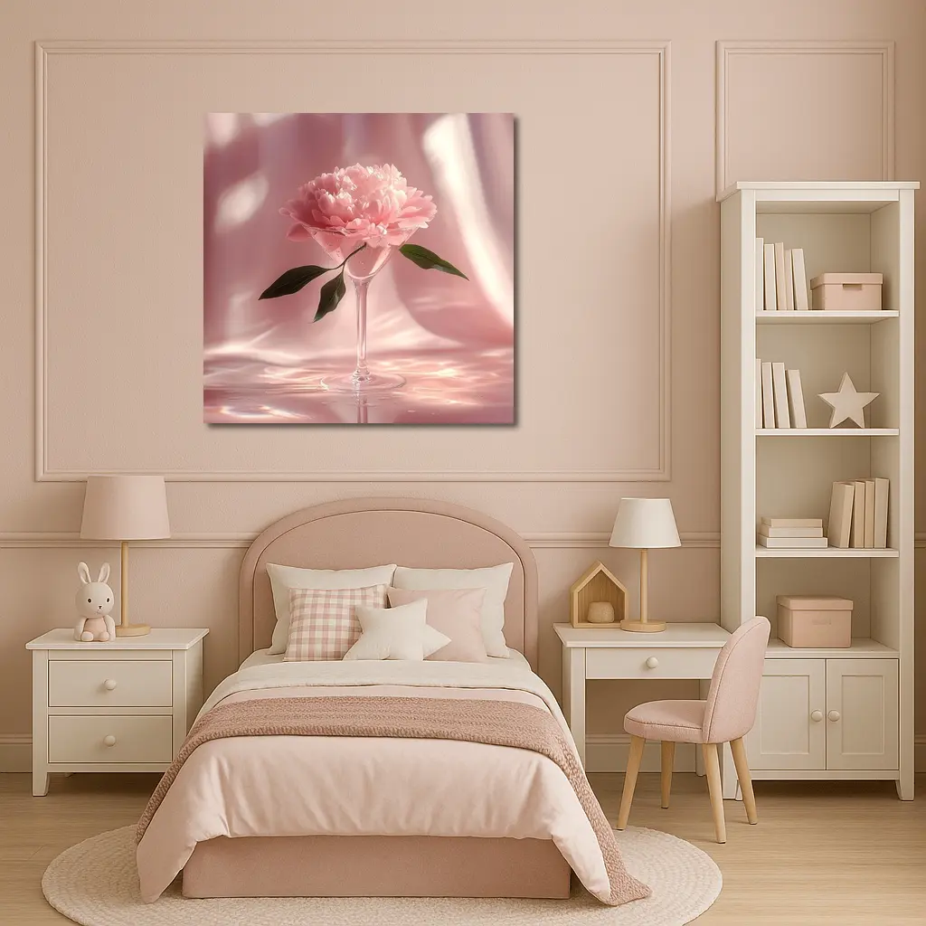 Pink Peony Flower in Glass Pink Background – Wall Art