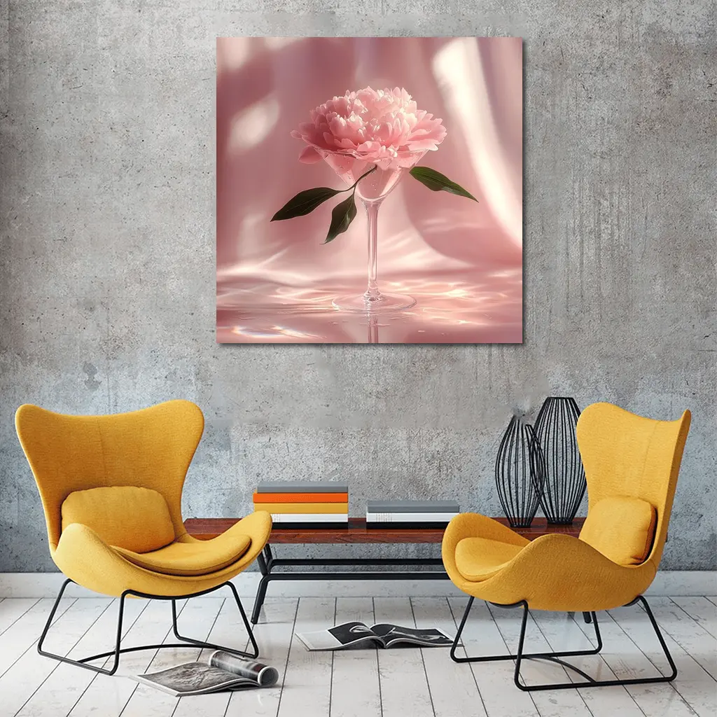 Pink Peony Flower in Glass Pink Background – Wall Art