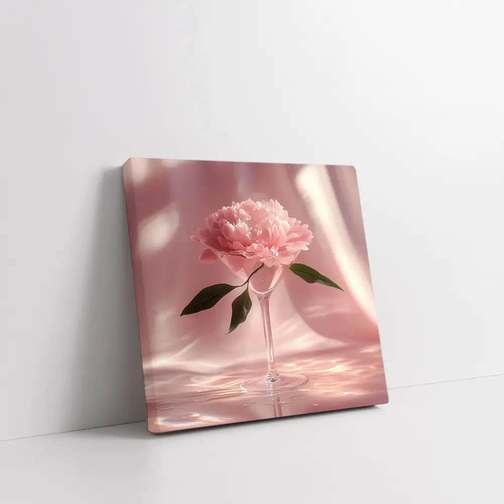 Pink Peony Flower in Glass Pink Background – Wall Art