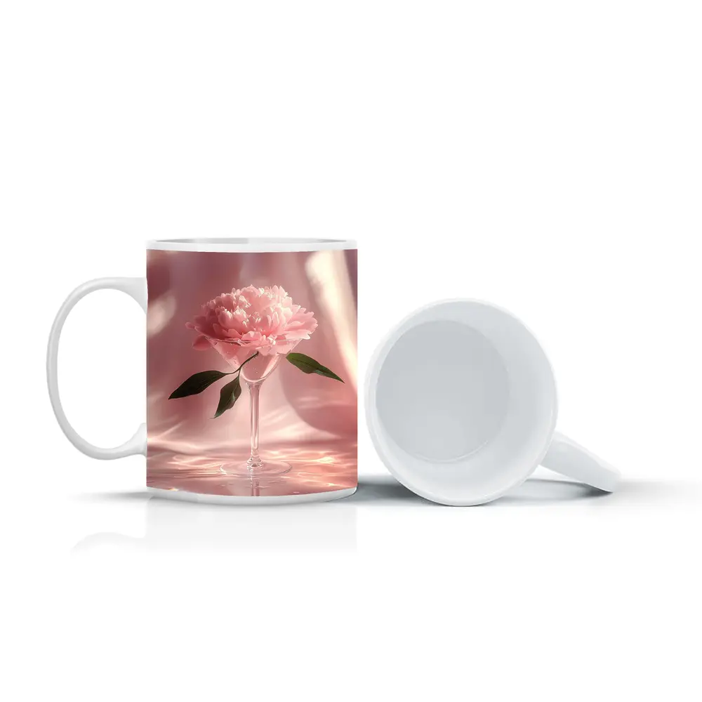 Pink Peony Flower in Glass Pink Background – Mugs