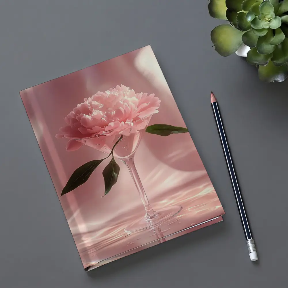 Pink Peony Flower in Glass Pink Background – Notebooks