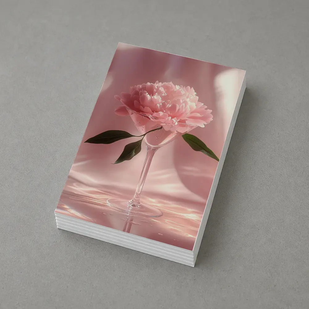 Pink Peony Flower in Glass Pink Background – Postcards
