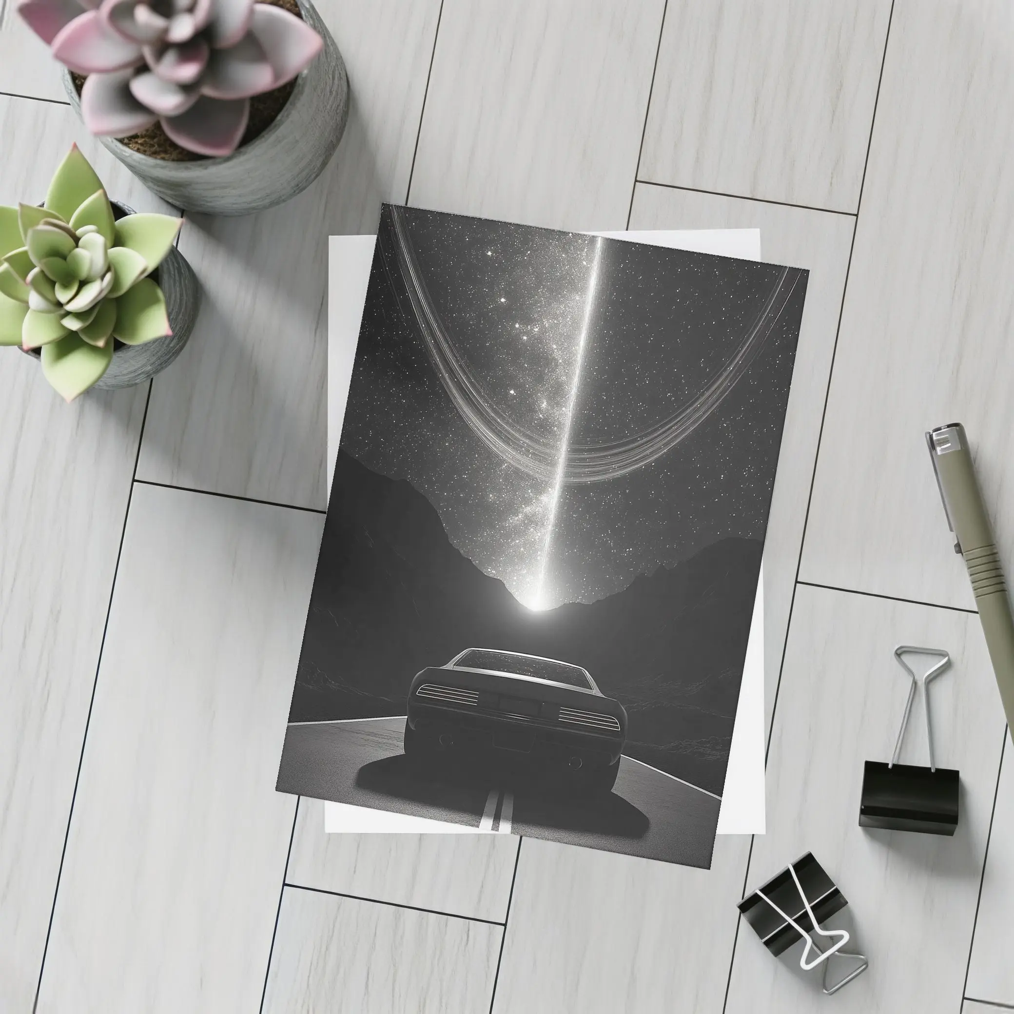 Muscle Car Night Road Cosmic Sky – Postcards
