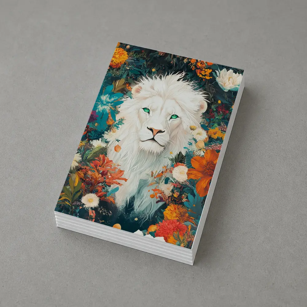 White Lion Green Eyes Floral Garden Art – Postcards