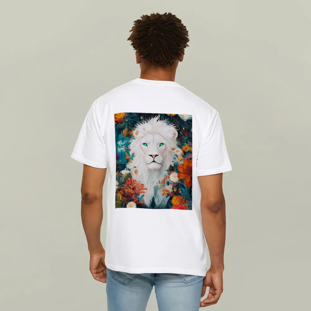 White Lion Green Eyes Floral Garden Art – T-Shirts