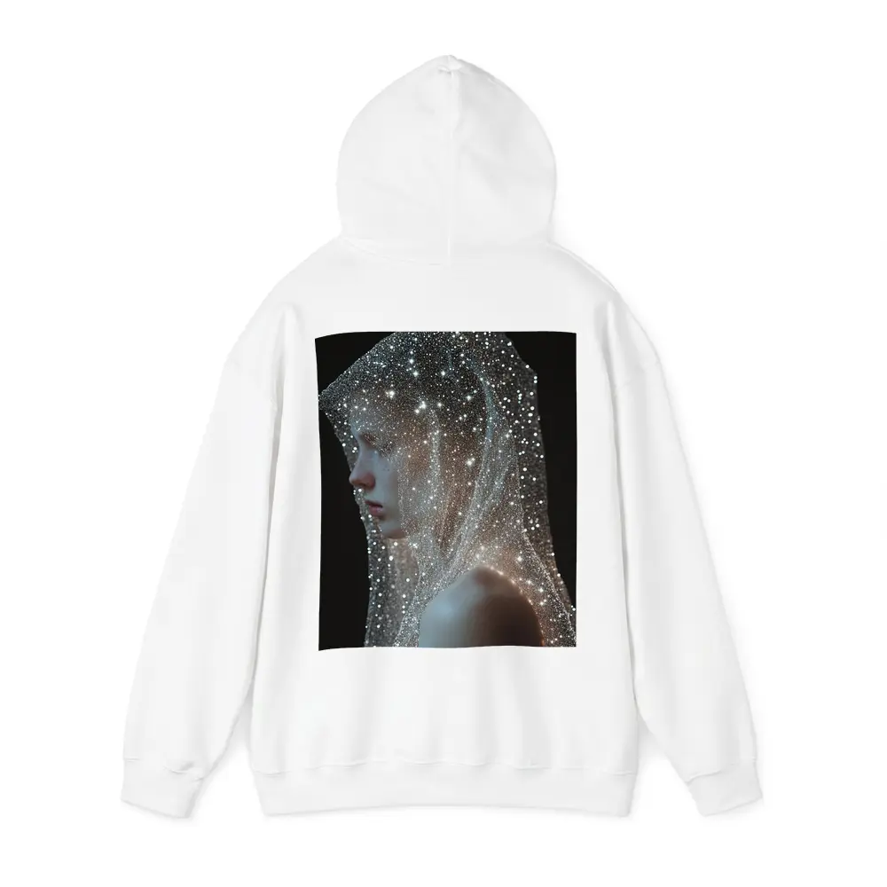 Woman Draped in Glittering Starlight Veil – Hoodies