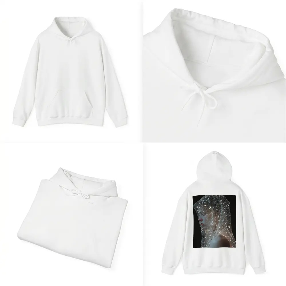 Woman Draped in Glittering Starlight Veil – Hoodies