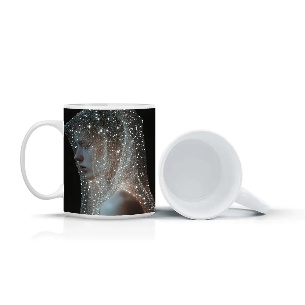 Woman Draped in Glittering Starlight Veil – Mugs