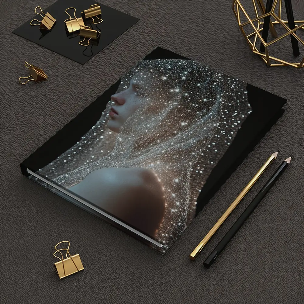 Woman Draped in Glittering Starlight Veil – Notebooks