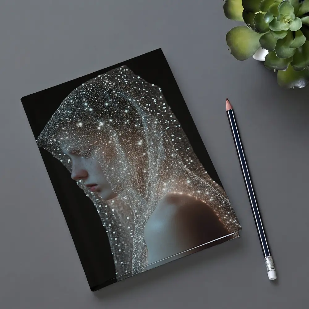 Woman Draped in Glittering Starlight Veil – Notebooks