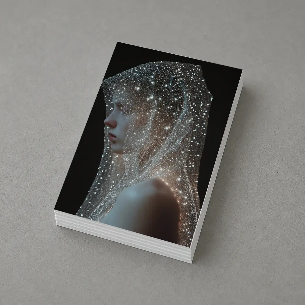 Woman Draped in Glittering Starlight Veil – Postcards