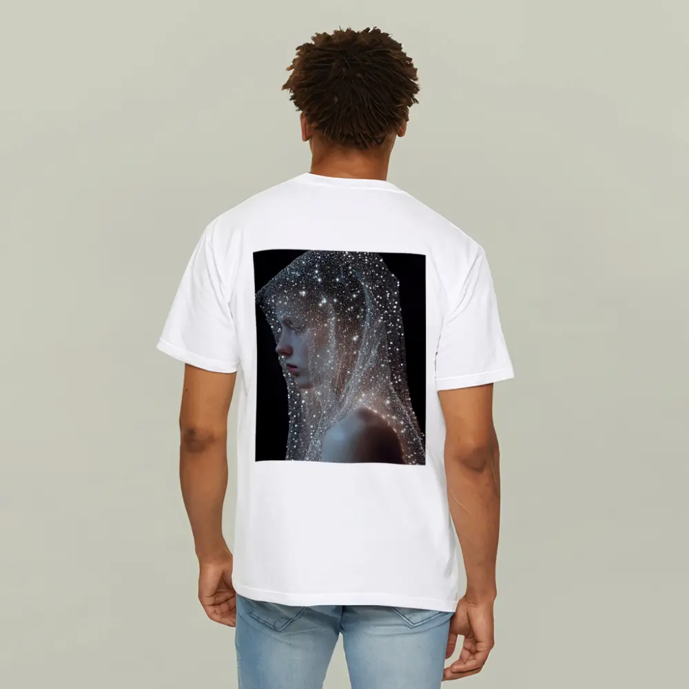 Woman Draped in Glittering Starlight Veil – T-Shirts