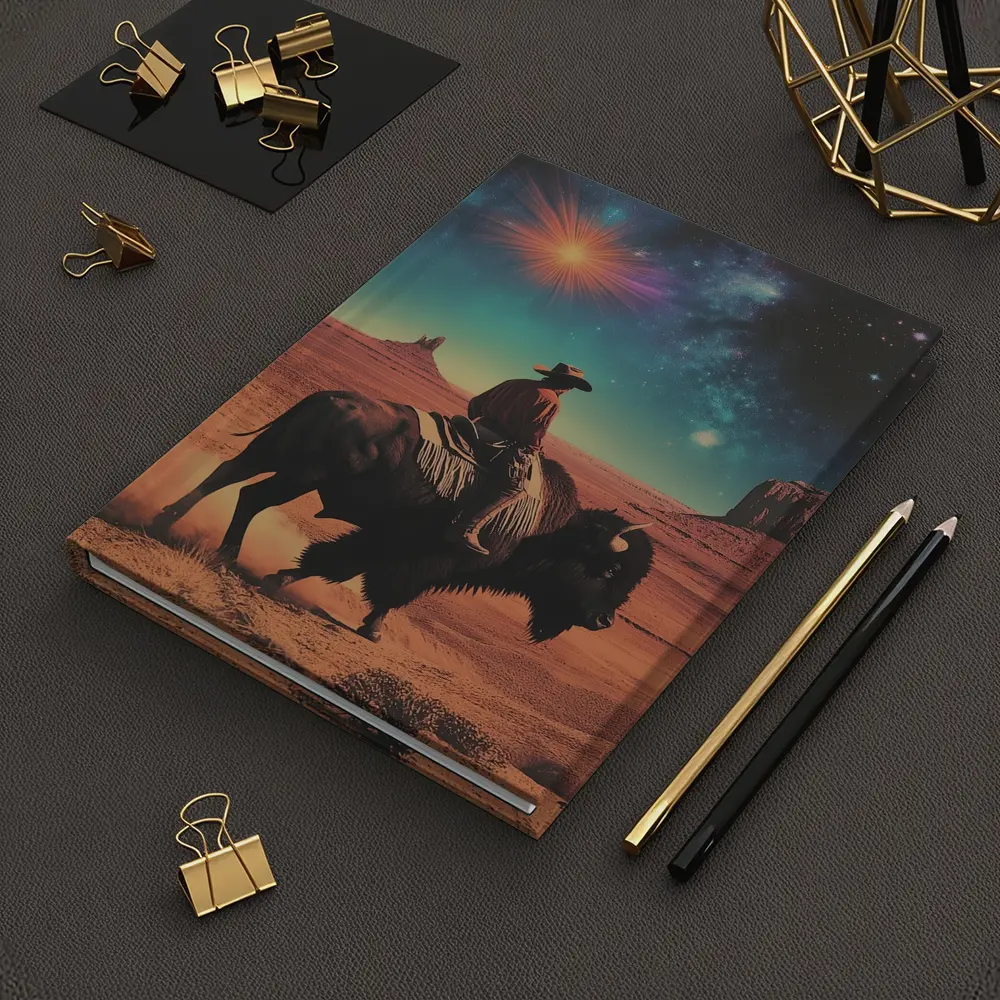 Cowboy Riding Bison Desert Galaxy Sky – Notebooks