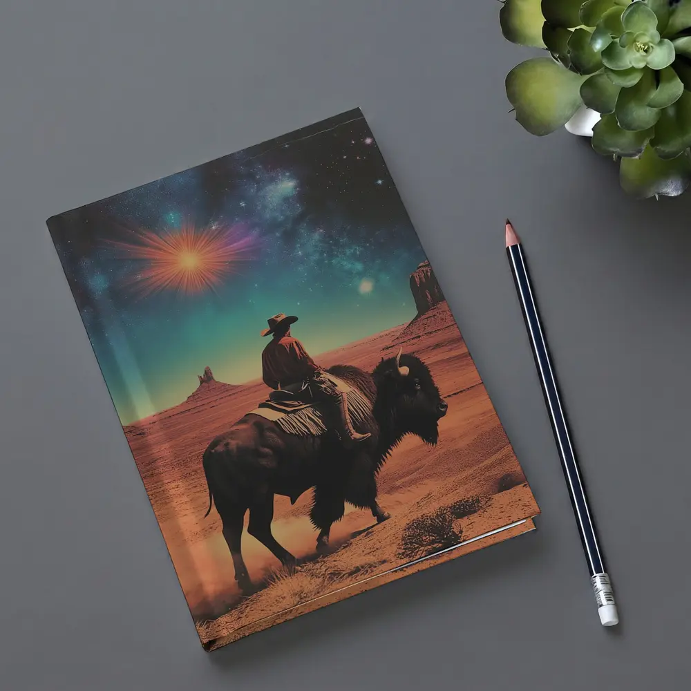 Cowboy Riding Bison Desert Galaxy Sky – Notebooks
