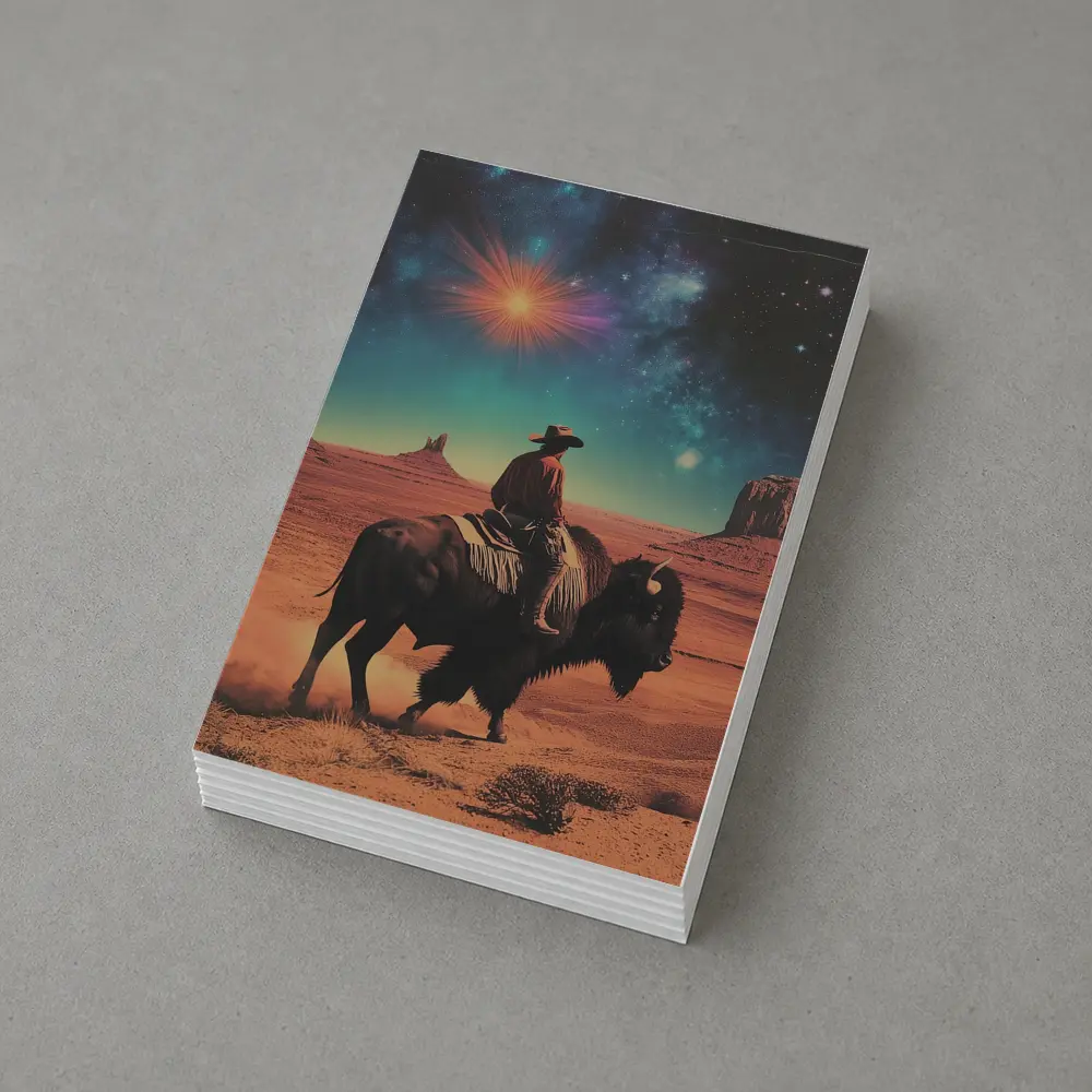 Cowboy Riding Bison Desert Galaxy Sky – Postcards