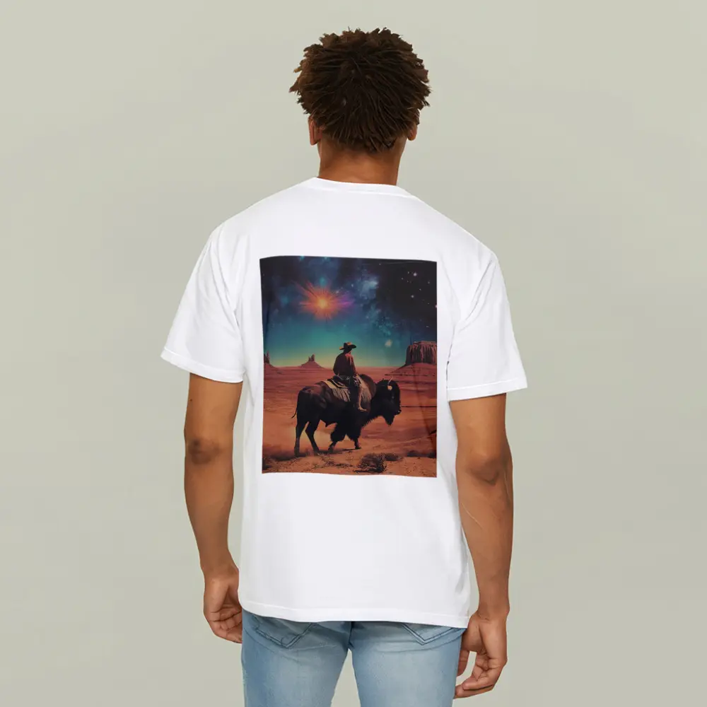Cowboy Riding Bison Desert Galaxy Sky – T-Shirts