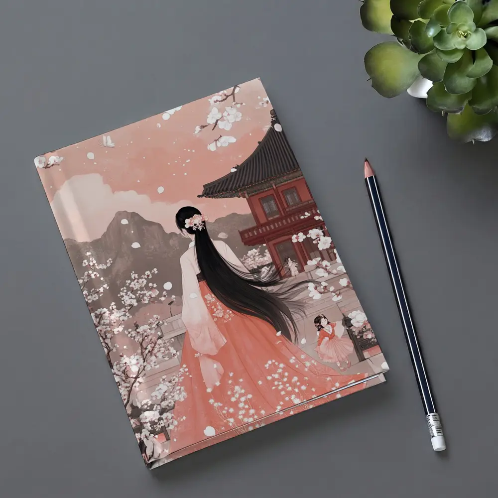 Korean Hanbok Woman Cherry Blossom Temple – Notebooks