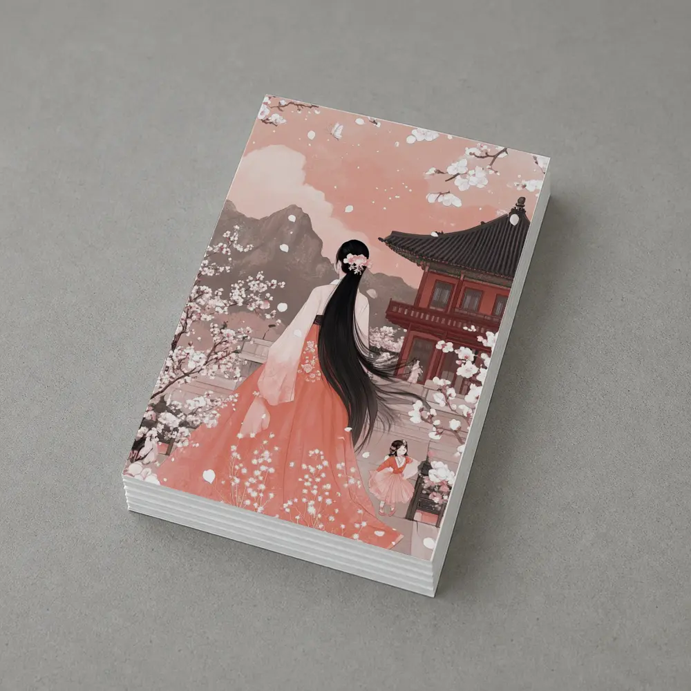 Korean Hanbok Woman Cherry Blossom Temple – Postcards