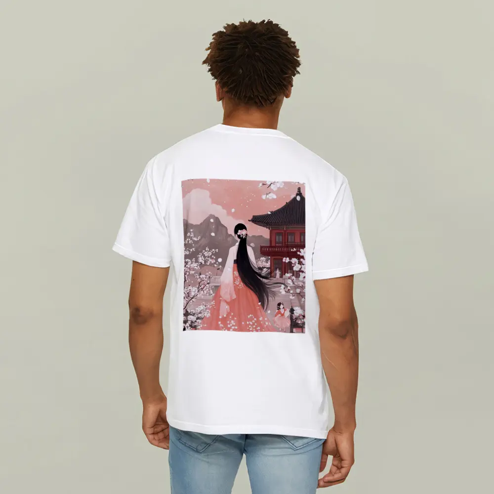 Korean Hanbok Woman Cherry Blossom Temple – T-Shirts