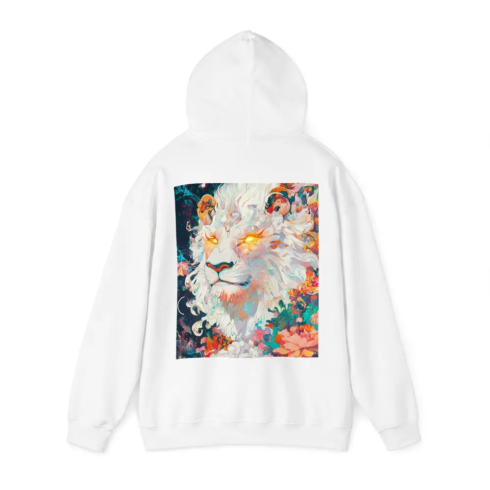 White Lion Glowing Eyes Floral Fantasy Art – Hoodies