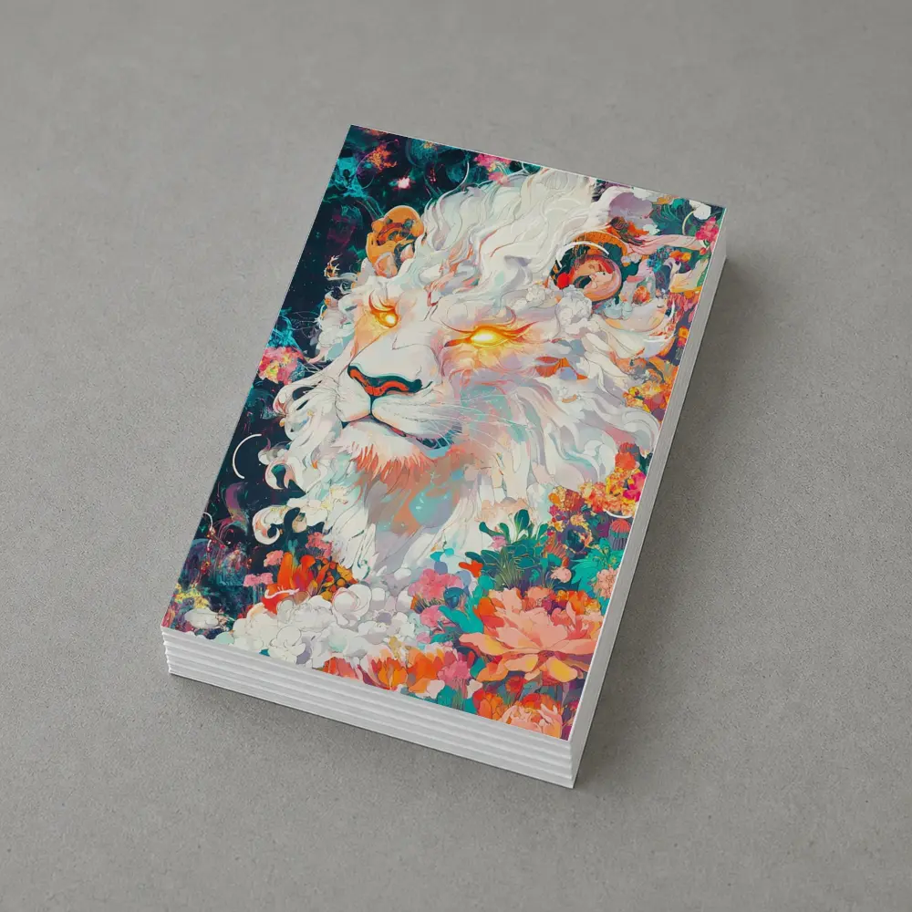 White Lion Glowing Eyes Floral Fantasy Art – Postcards