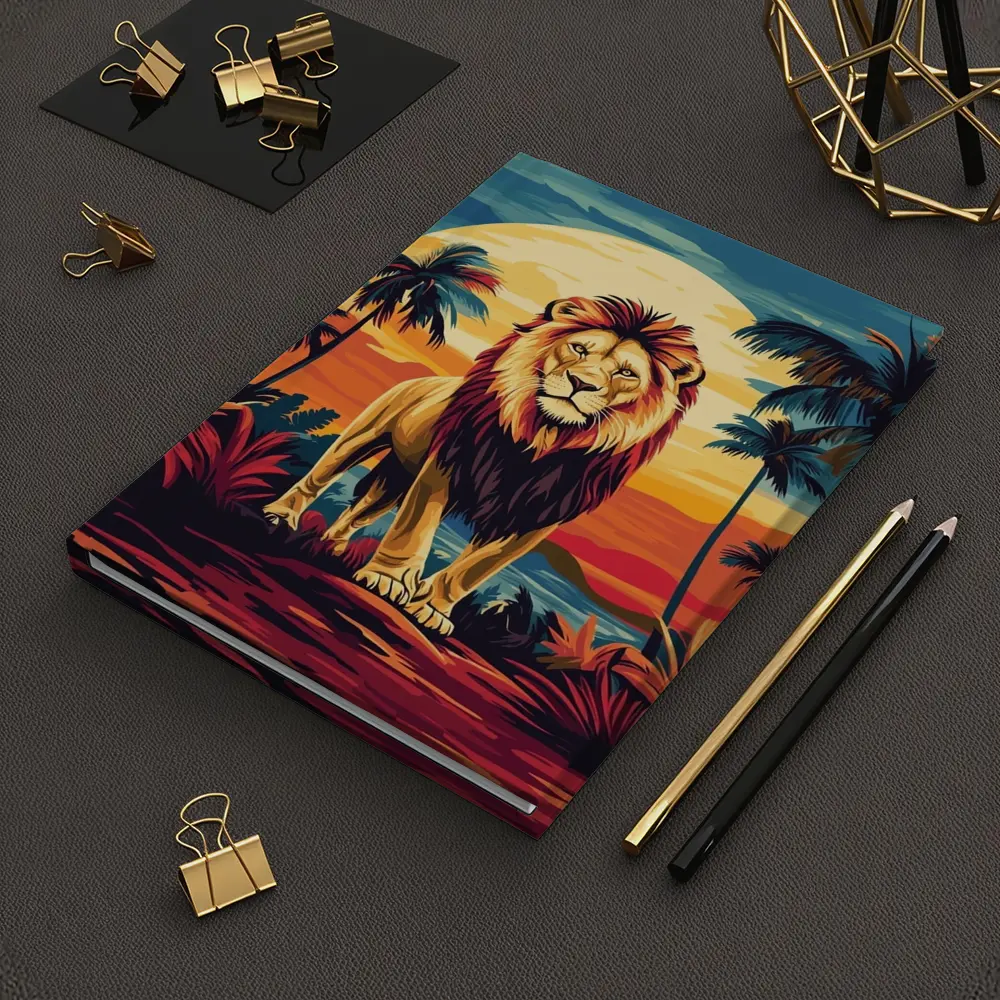 Lion Standing Tropical Sunset Palm Trees – Notebooks
