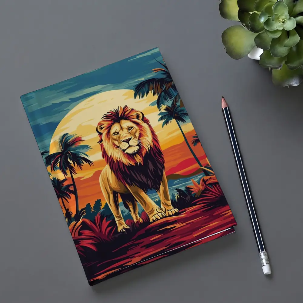 Lion Standing Tropical Sunset Palm Trees – Notebooks