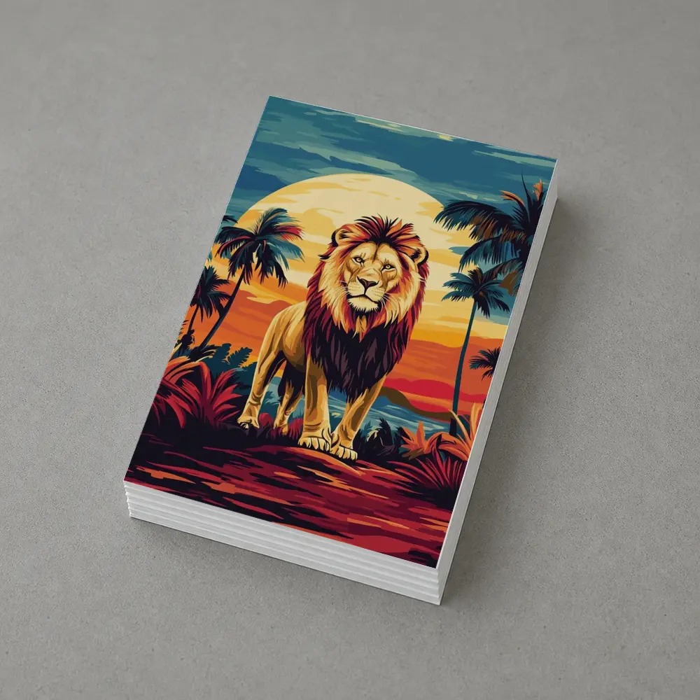 Lion Standing Tropical Sunset Palm Trees – Postcards