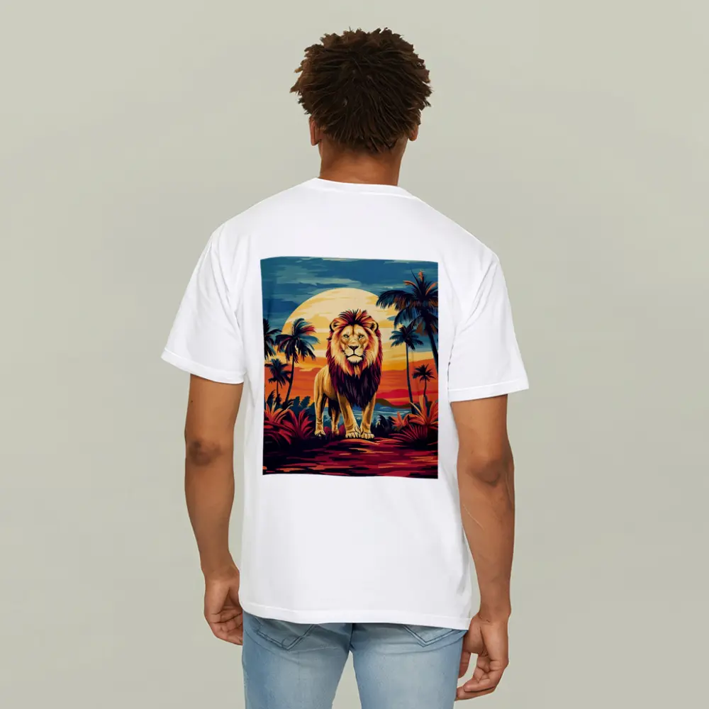Lion Standing Tropical Sunset Palm Trees – T-Shirts