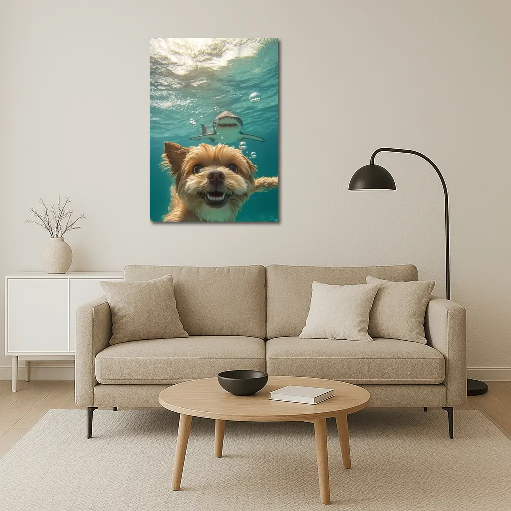 Terrier Dog Selfie Underwater With Shark – Wall Art