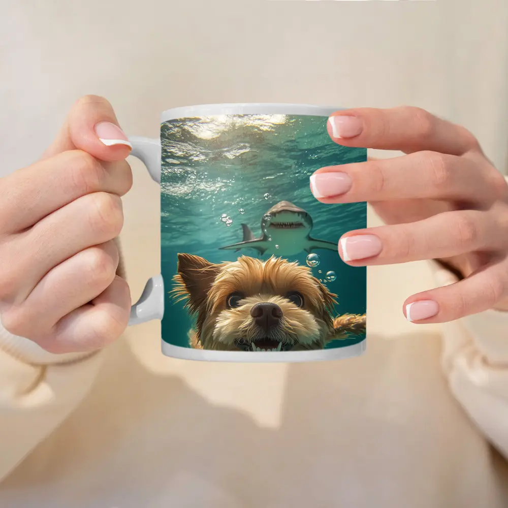 Terrier Dog Selfie Underwater With Shark – Mugs