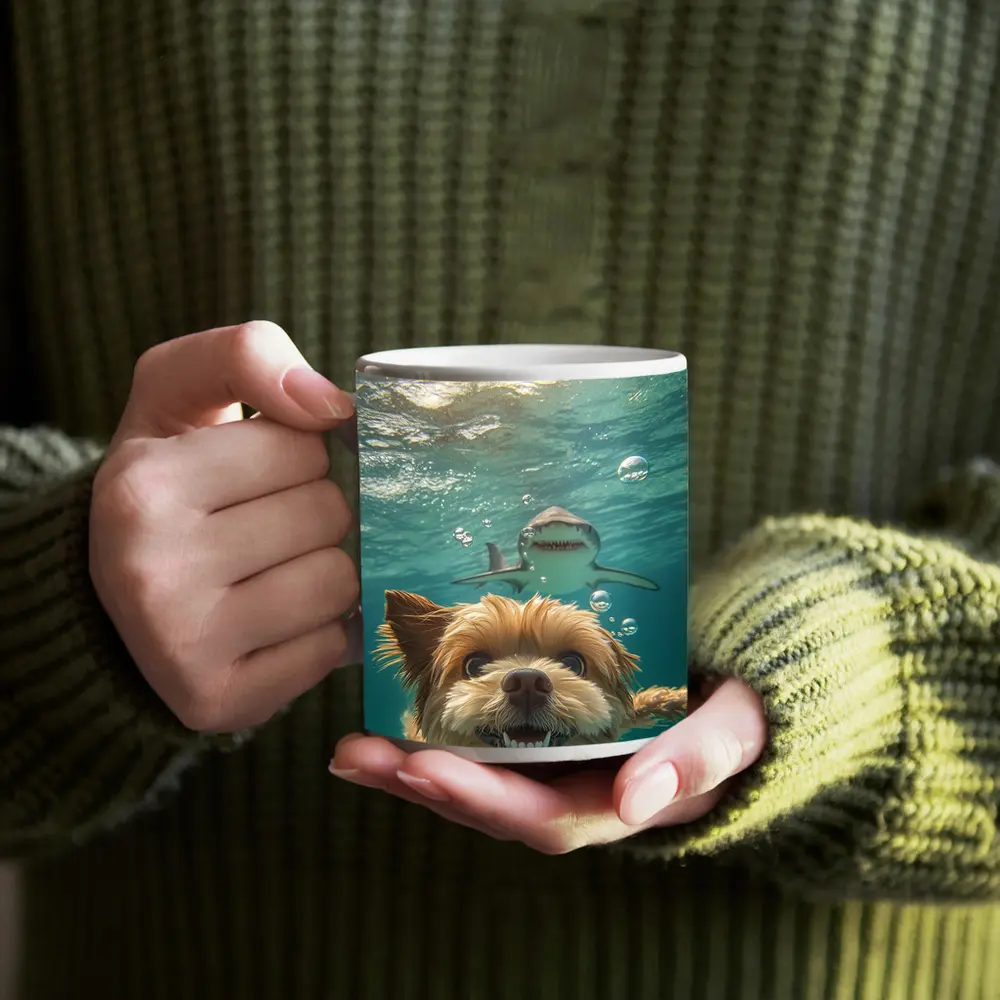 Terrier Dog Selfie Underwater With Shark – Mugs