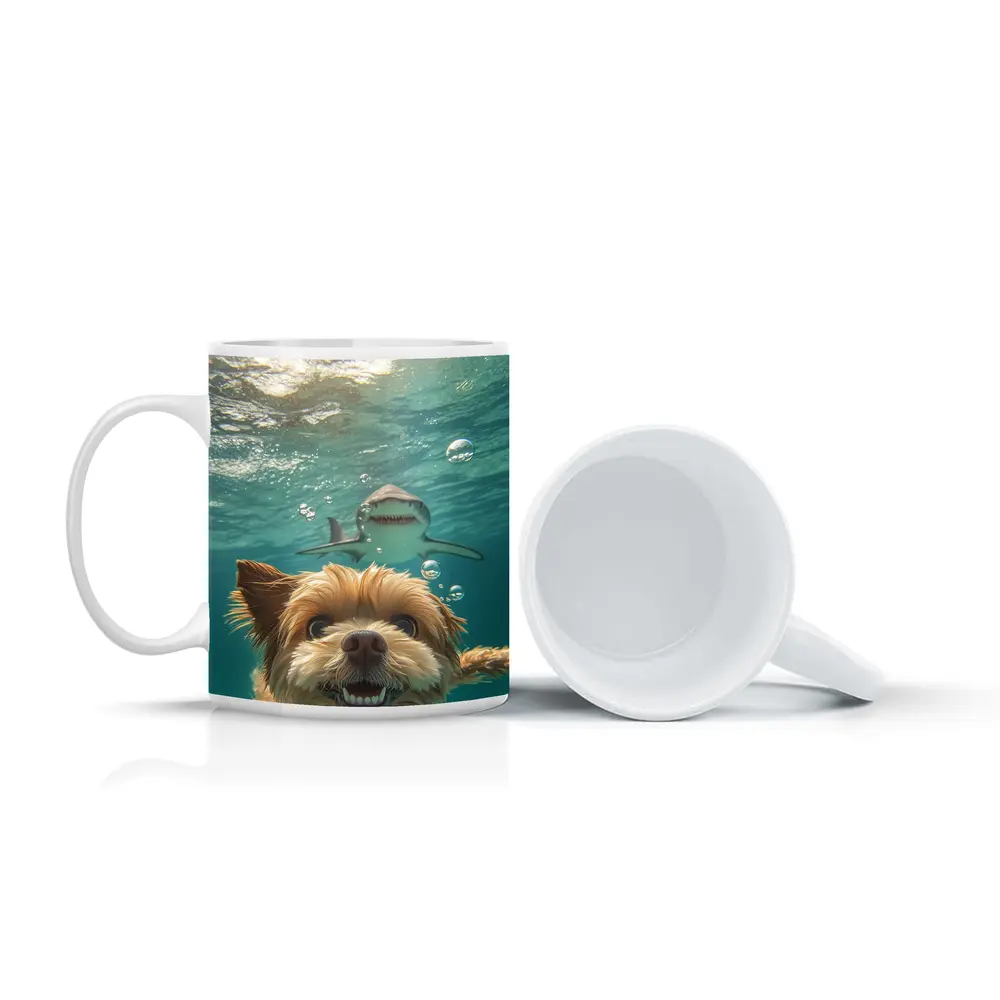 Terrier Dog Selfie Underwater With Shark – Mugs