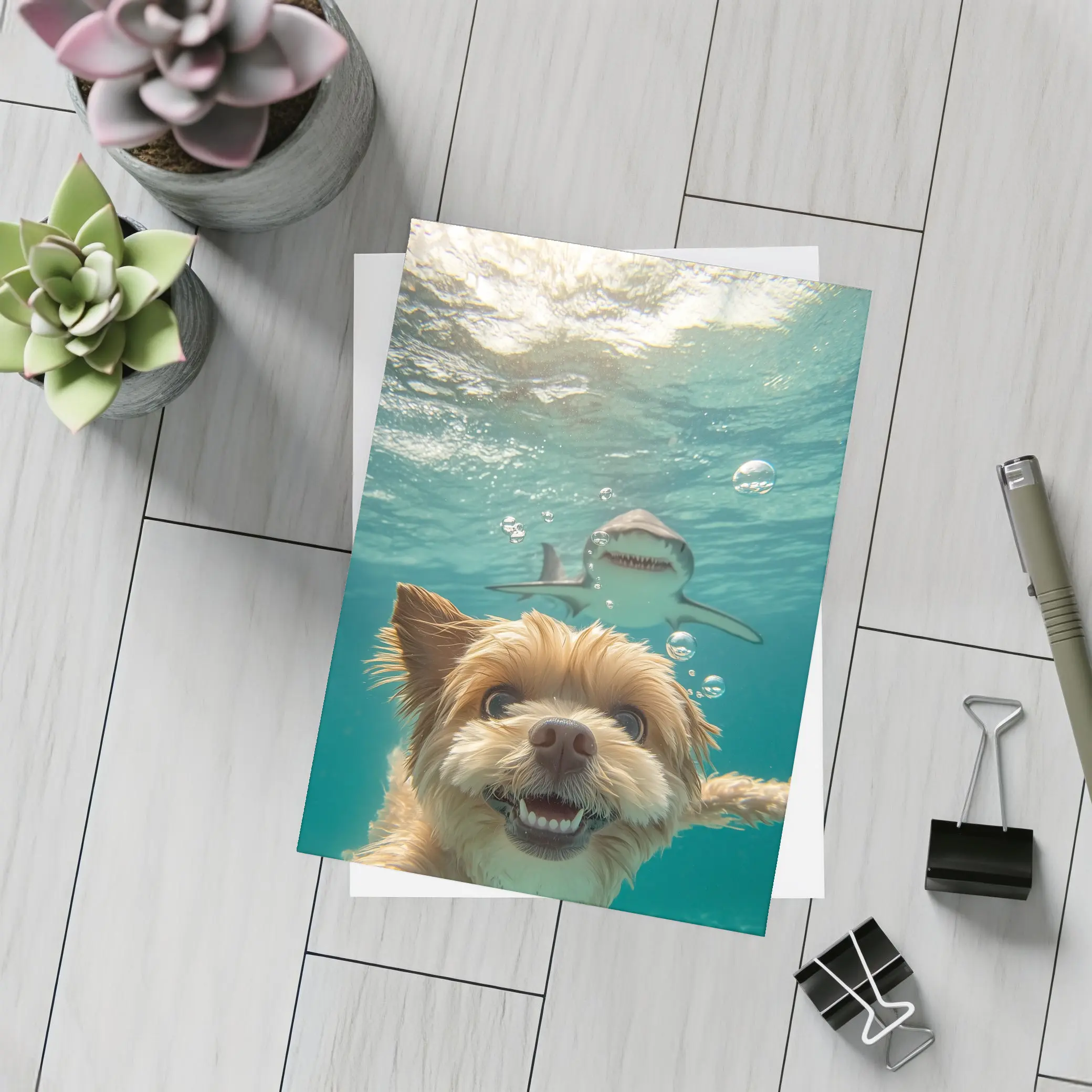 Terrier Dog Selfie Underwater With Shark – Postcards