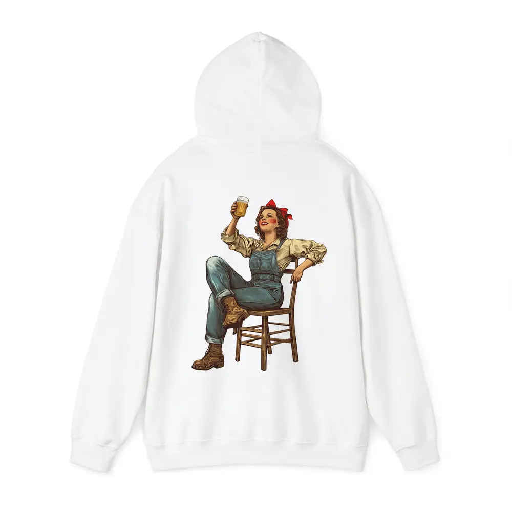 Retro Woman Toasting Beer In Overalls – Hoodies