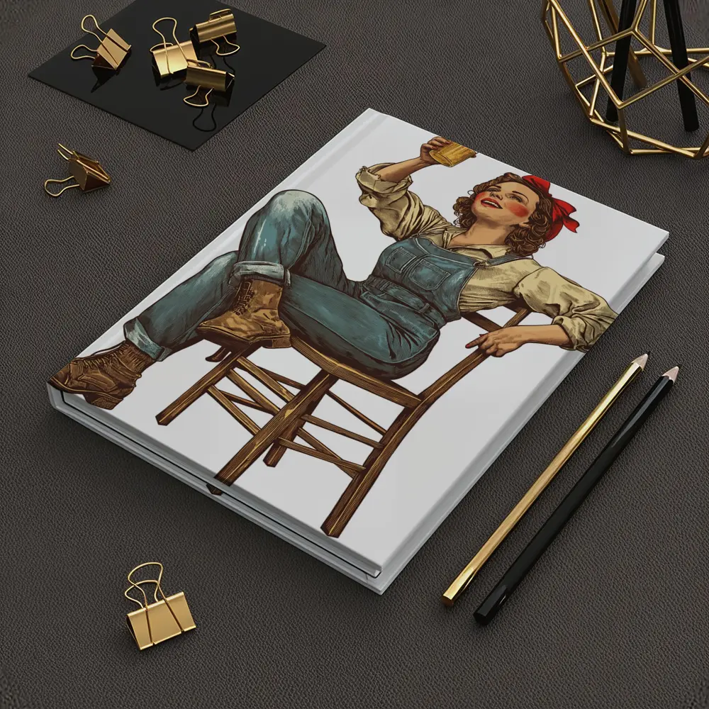 Retro Woman Toasting Beer In Overalls – Notebooks