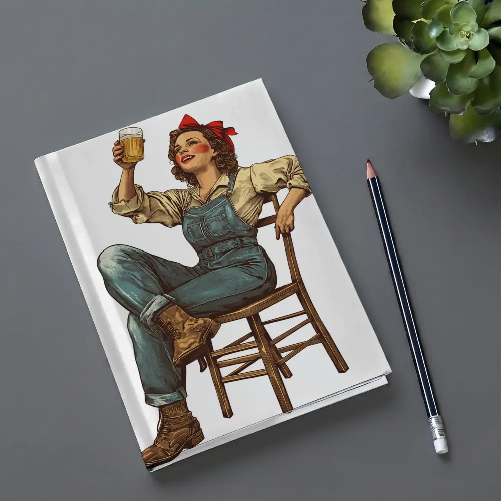 Retro Woman Toasting Beer In Overalls – Notebooks